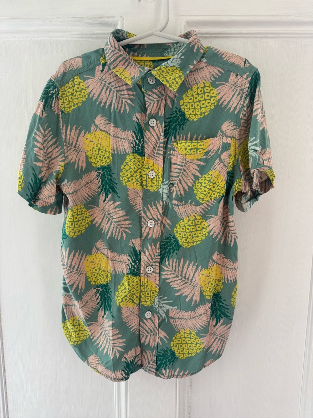 Cat & Jack Teal Button-Down Shirt with Yellow Pineapple Print
